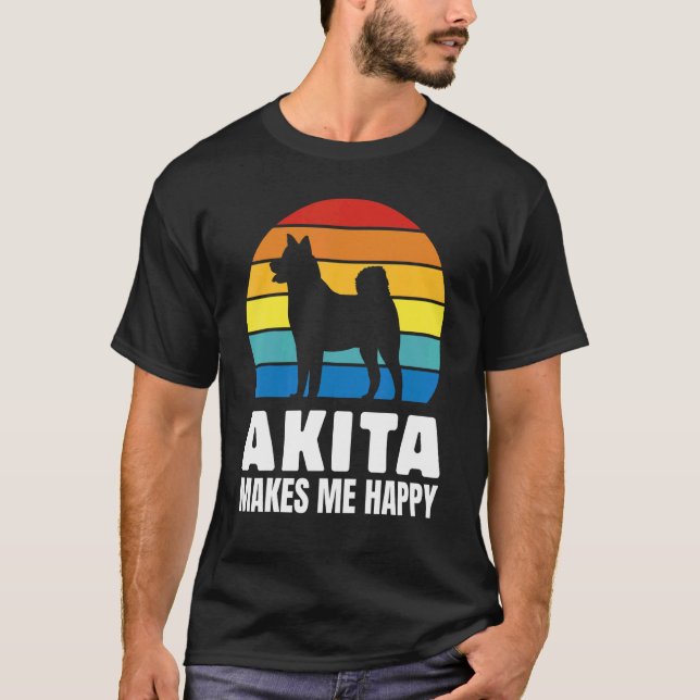 Akita Makes Me Happy  Dog  Dog Breed T-Shirt (Front)