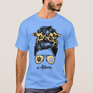 Akita Mom Dog Mom Messy Hair Bun Leopard Print Wom T-Shirt