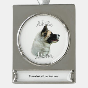 Akita Mum 2 Silver Plated Banner Ornament