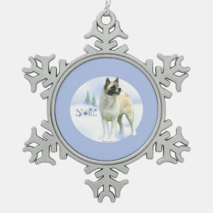 Akita Noel Keychain Snowflake Pewter Christmas Ornament