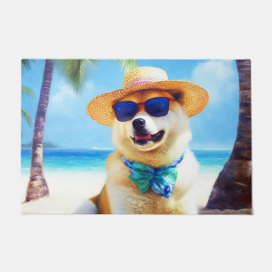 Akita on Beach, summer gift for dog lovers Gift Ta Doormat