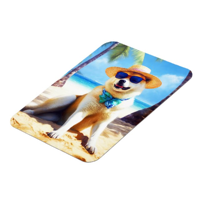 Akita on Beach, summer gift for dog lovers Gift Ta Magnet (Left Side)