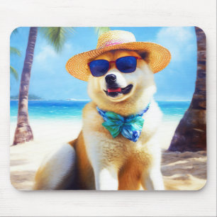 Akita on Beach, summer gift for dog lovers Gift Ta Mouse Mat