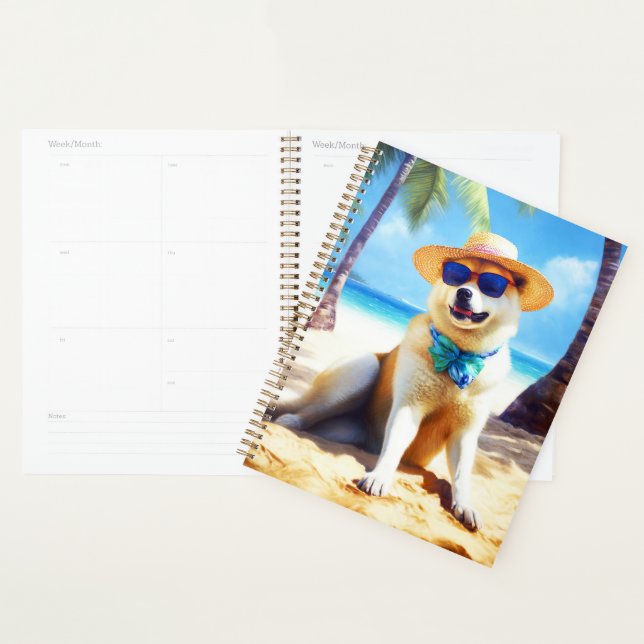 Akita on Beach, summer gift for dog lovers Gift Ta Planner (Display)