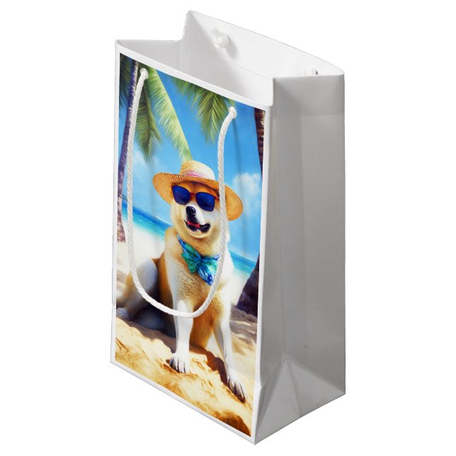 Akita on Beach, summer gift for dog lovers Gift Ta Small Gift Bag (Front Angled)