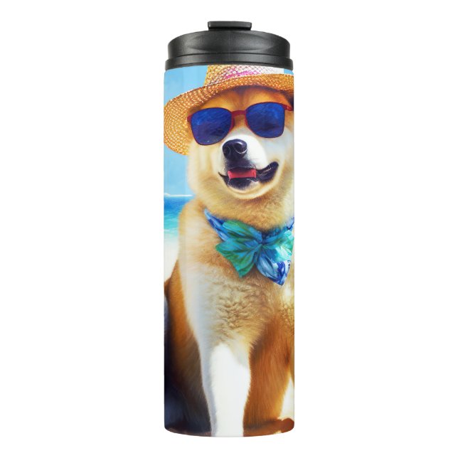 Akita on Beach, summer gift for dog lovers Gift Ta Thermal Tumbler (Front)