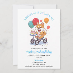 Akita on Bike with Cake 2nd Birthday Party Invitation