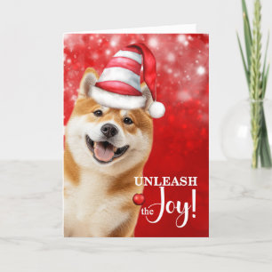 Akita or Shiba Inu Dog Unleash the Joy Christmas Holiday Card
