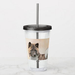 Akita Painting - Cute Original Dog Art Acrylic Tumbler