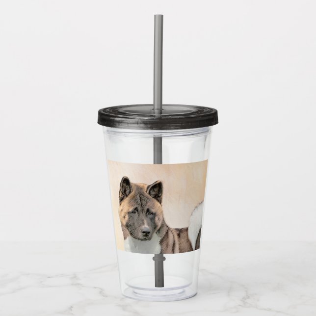 Akita Painting - Cute Original Dog Art Acrylic Tumbler (Front)
