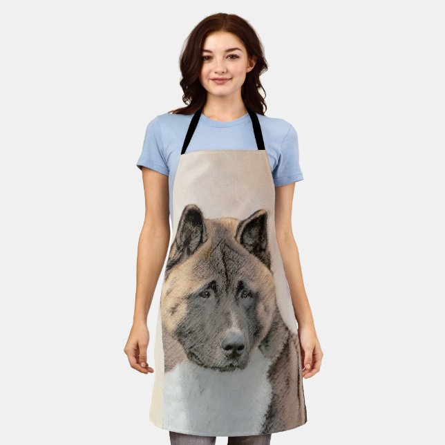 Akita Painting - Cute Original Dog Art Apron (Worn)