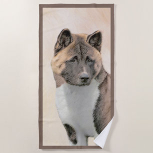 Akita Painting - Cute Original Dog Art Beach Towel