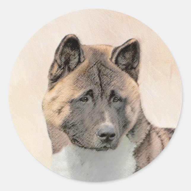 Akita Painting - Cute Original Dog Art Classic Round Sticker (Front)