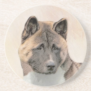 Akita Painting - Cute Original Dog Art Coaster