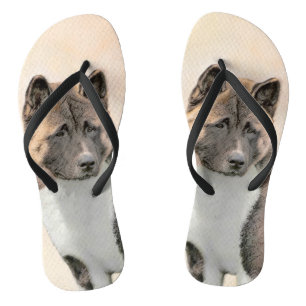 Akita Painting - Cute Original Dog Art Flip Flops
