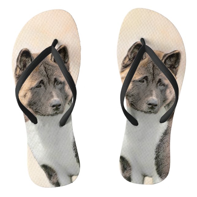 Akita Painting - Cute Original Dog Art Flip Flops (Footbed)