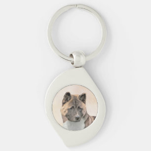 Akita Painting - Cute Original Dog Art Key Ring