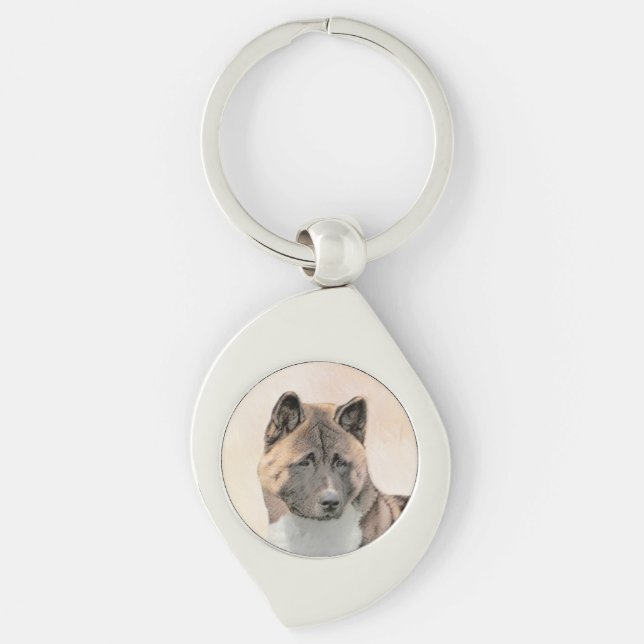 Akita Painting - Cute Original Dog Art Key Ring (Front)