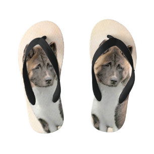 Akita Painting - Cute Original Dog Art Kid's Flip Flops