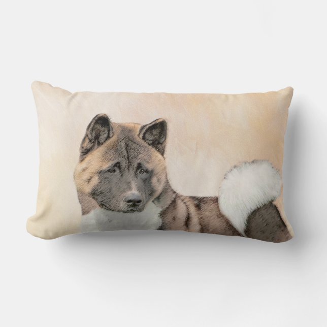 Akita Painting - Cute Original Dog Art Lumbar Cushion (Front)