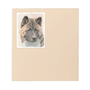 Akita Painting - Cute Original Dog Art Notepad