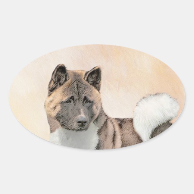 Akita Painting - Cute Original Dog Art Oval Sticker (Front)