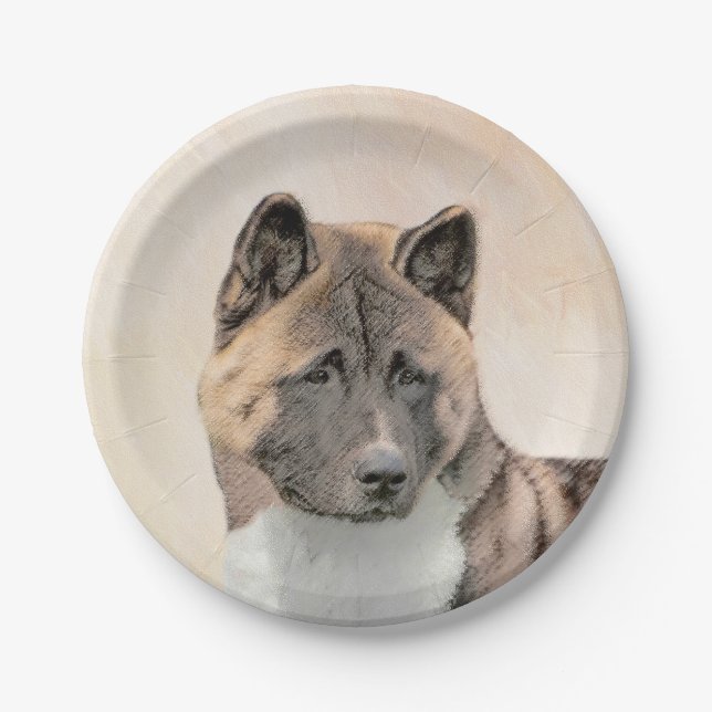 Akita Painting - Cute Original Dog Art Paper Plate (Front)
