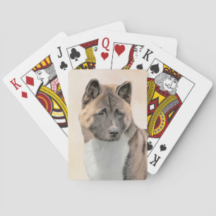 Akita Painting - Cute Original Dog Art Playing Cards