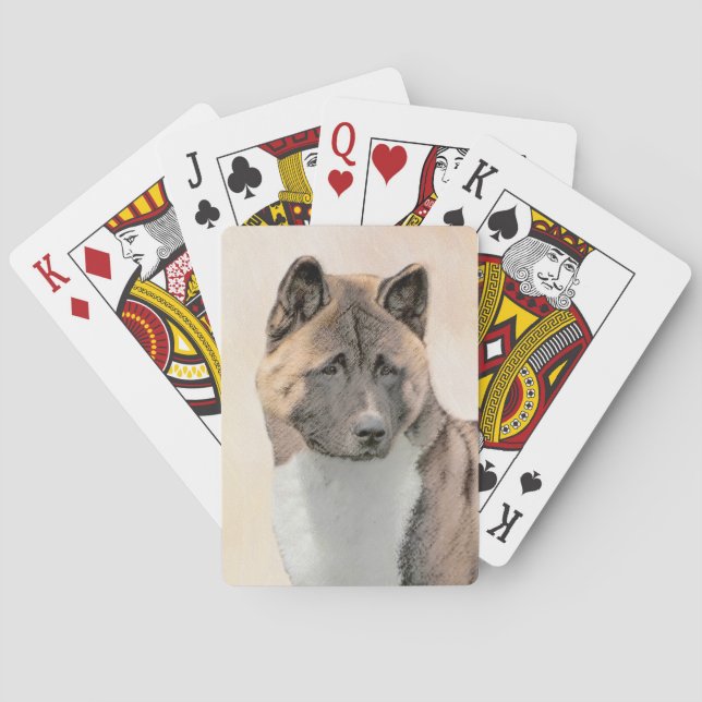 Akita Painting - Cute Original Dog Art Playing Cards (Back)