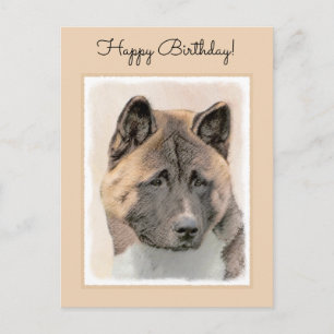 Akita Painting - Cute Original Dog Art Postcard
