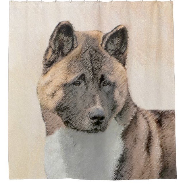 Akita Painting - Cute Original Dog Art Shower Curtain (Front)