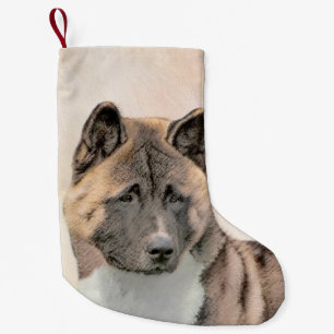 Akita Painting - Cute Original Dog Art Small Christmas Stocking