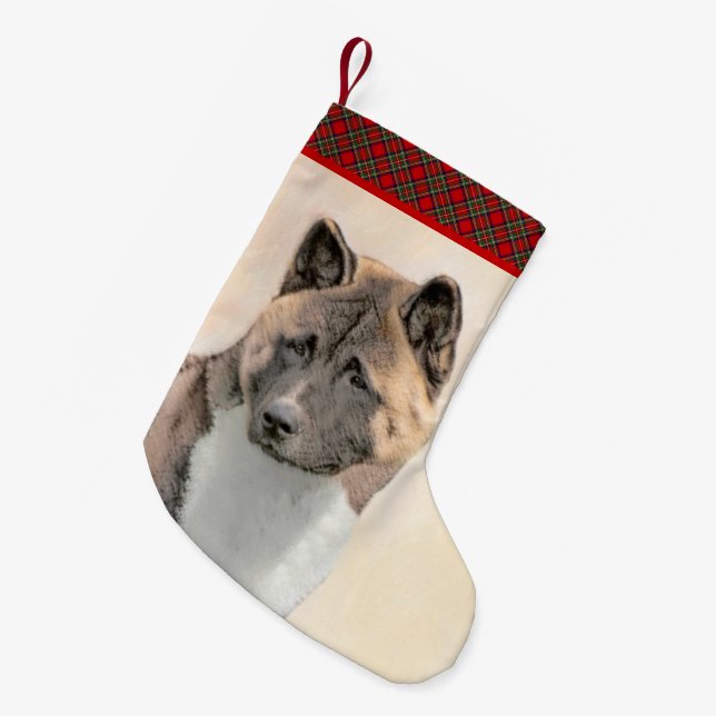 Akita Painting - Cute Original Dog Art Small Christmas Stocking (Front (Hanging))