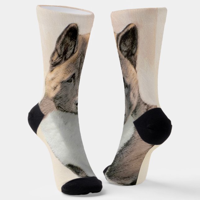 Akita Painting - Cute Original Dog Art Socks (Angled)