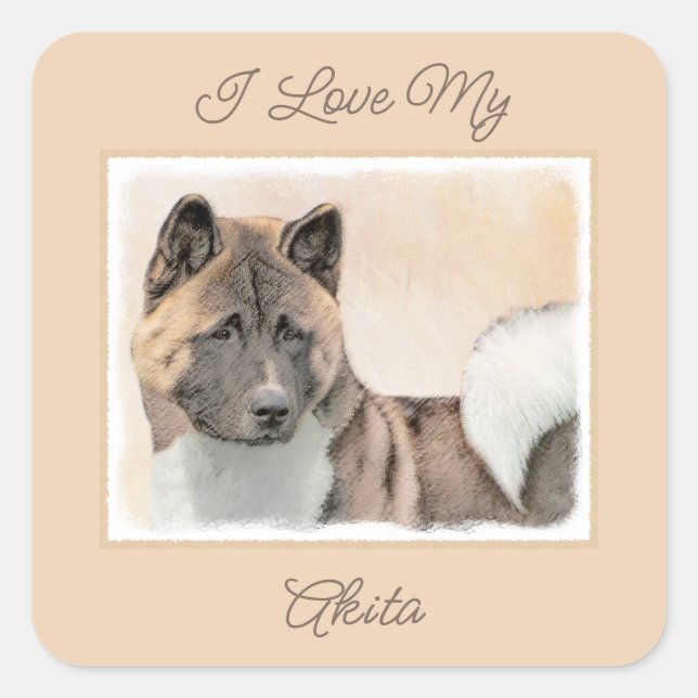 Akita Painting - Cute Original Dog Art Square Stic Square Sticker (Front)