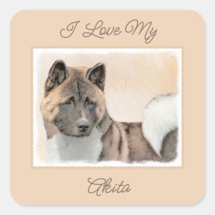 Akita Painting - Cute Original Dog Art Square Stic Sticker