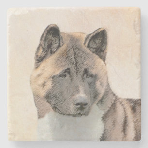 Akita Painting - Cute Original Dog Art Stone Coaster