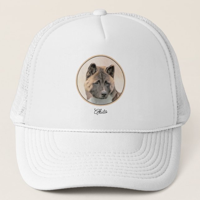 Akita Painting - Cute Original Dog Art Trucker Hat (Front)