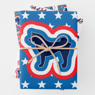 Akita Patriotic Red White And Blue 4th Of July Wrapping Paper Sheet