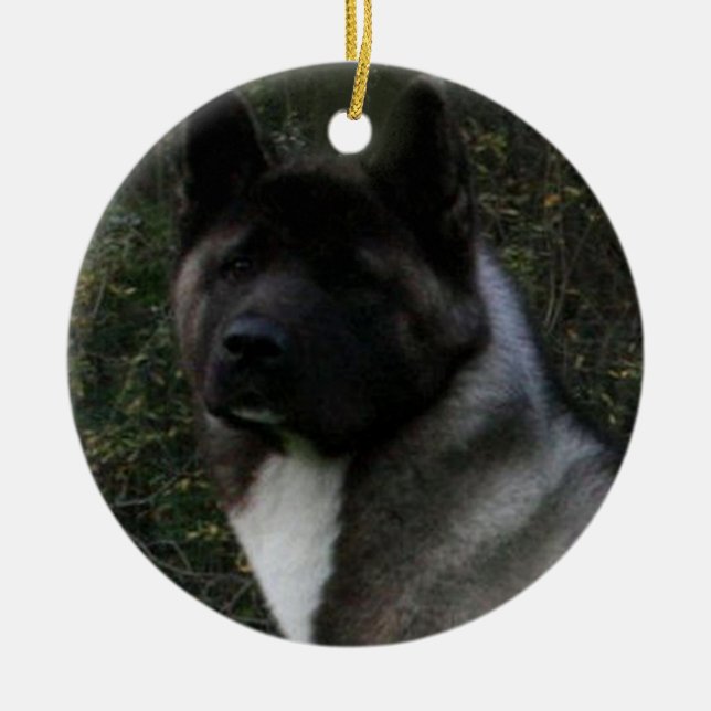 akita pinto black mask ceramic tree decoration (Front)