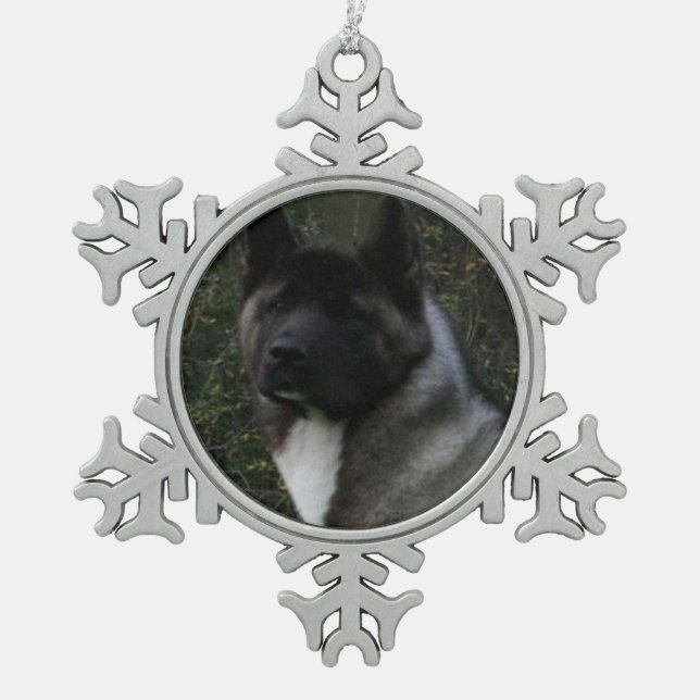 akita pinto black mask snowflake pewter christmas ornament (Front)