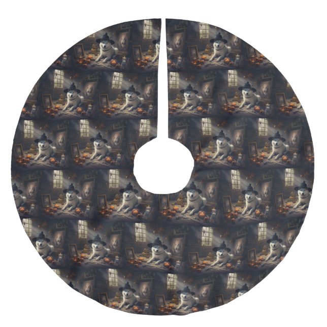 Akita Pumpkins Halloween Scary Brushed Polyester Tree Skirt (Front)