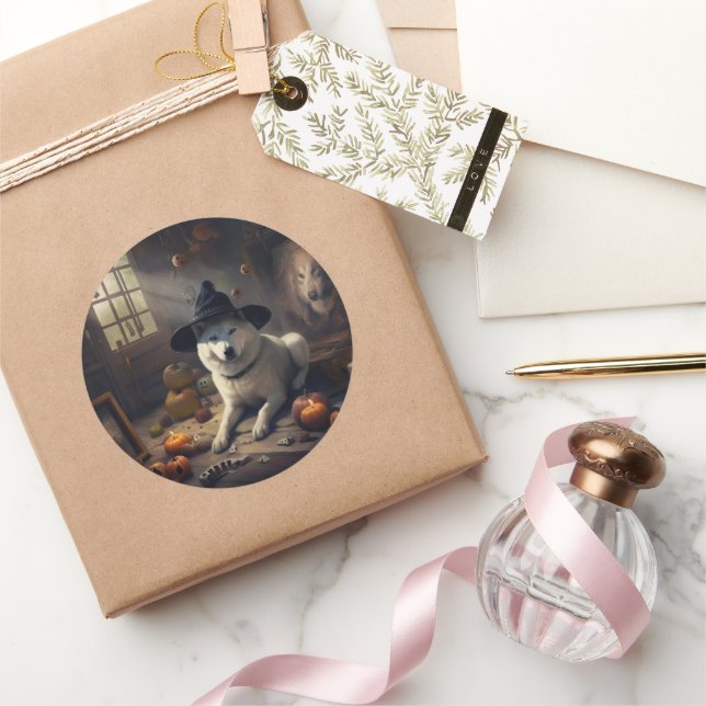 Akita Pumpkins Halloween Scary Classic Round Sticker (Gifting)