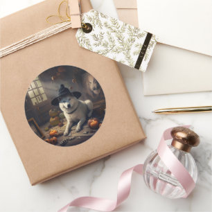 Akita Pumpkins Halloween Scary Classic Round Sticker