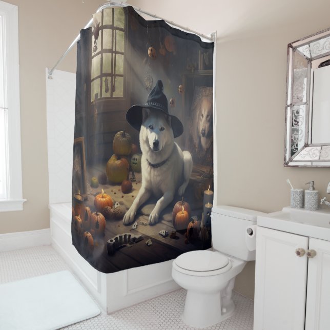 Akita Pumpkins Halloween Scary Shower Curtain (In Situ)