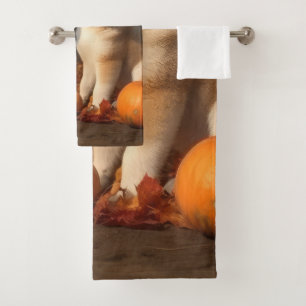 Akita Puppy Autumn Delight Pumpkin Bath Towel Set