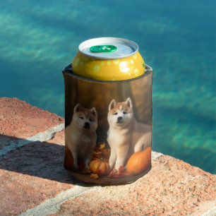 Akita Puppy Autumn Delight Pumpkin Can Cooler
