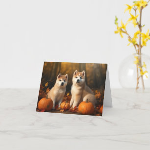 Akita Puppy Autumn Delight Pumpkin Card