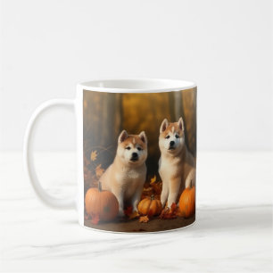 Akita Puppy Autumn Delight Pumpkin Coffee Mug