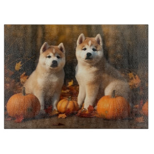 Akita Puppy Autumn Delight Pumpkin Cutting Board